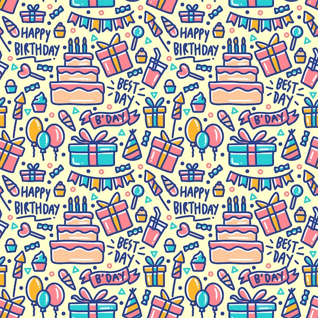 Element urodzinowy zestaw doodle kolorowy wzór