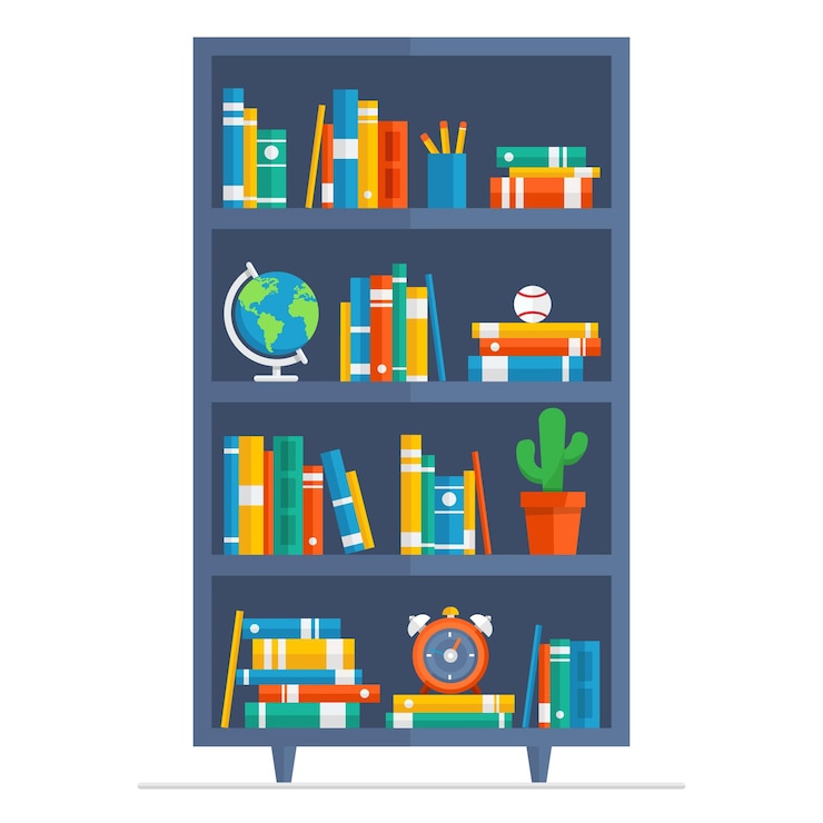 Wektor element wektora biblioteki domowej biblioteczki w stylu projektowania kreskówka na białym tle