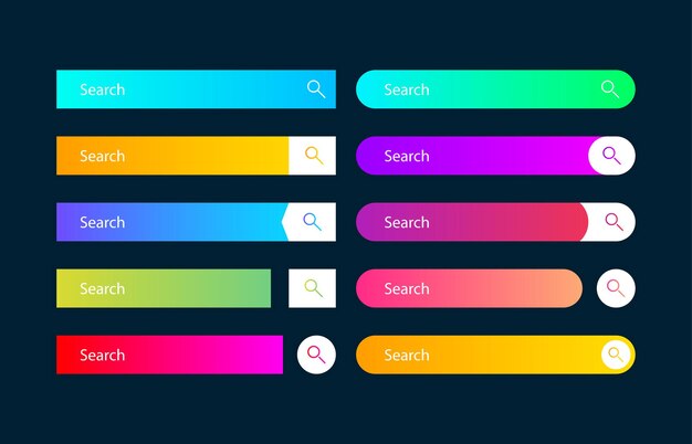 Element Wektora Paska Wyszukiwania Z Innym Projektem, Zestaw Dziesięciu Szablonów Interfejsu Użytkownika Pól Wyszukiwania Na Ciemnoniebieskim Tle. Ilustracja Wektorowa.