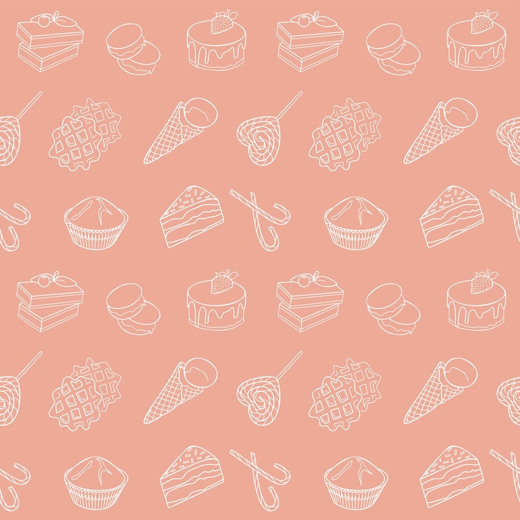 Wektor element żywności doodle ręcznie rysowane wzór candy cane cupcake makaronik lody pie kuchnia
