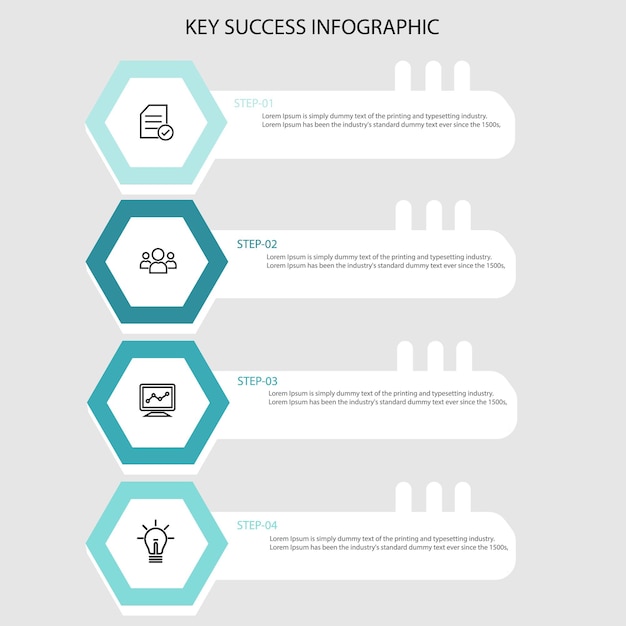 Elementy abstrakcyjne Infografika sześciokątny klucz sukcesu kształt koncepcja wektora danych Krok dla strategii