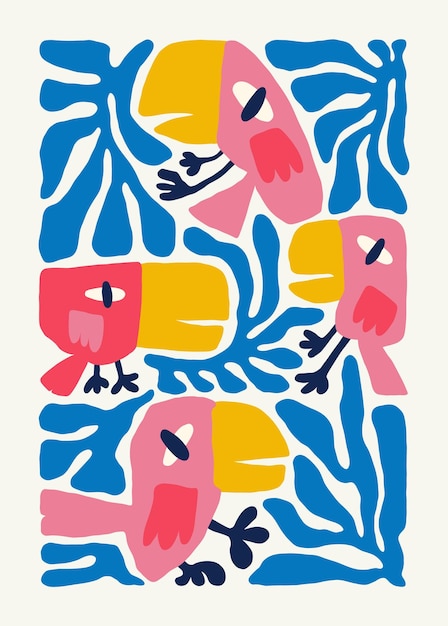 Elementy abstrakcyjne kwiatowe Kompozycja botaniczna Nowoczesny modny styl Matisse minimalistyczny Plakat kwiatowy