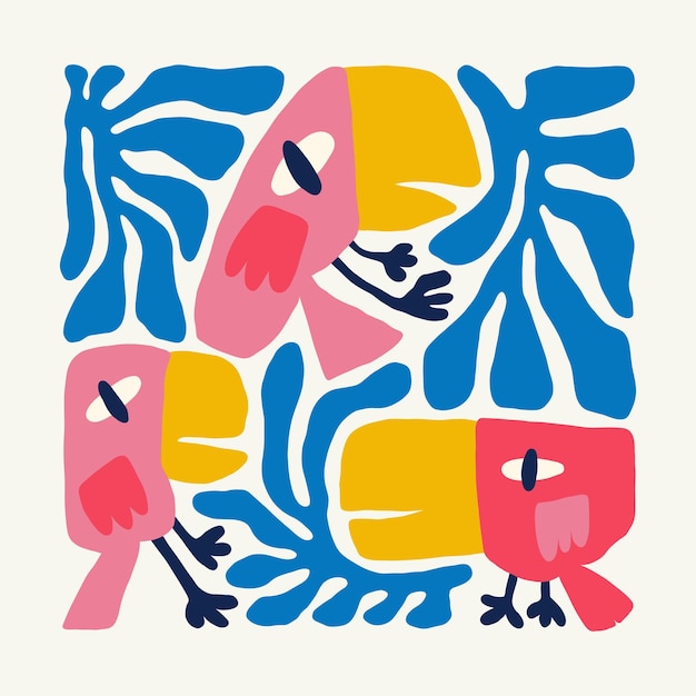 Elementy abstrakcyjne kwiatowe Kompozycja botaniczna Nowoczesny modny styl Matisse minimalistyczny Plakat kwiatowy