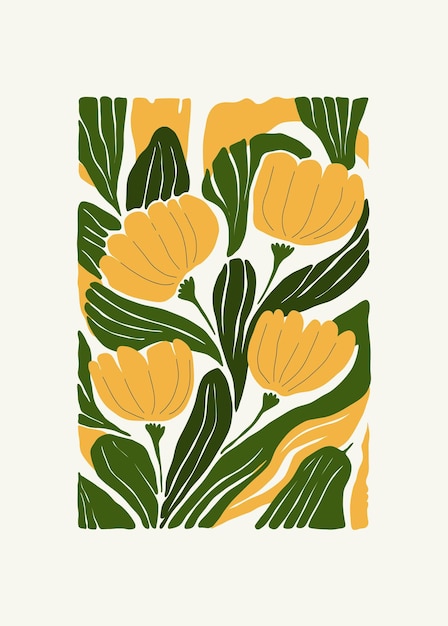 Plik wektorowy elementy abstrakcyjne kwiatowe kompozycja botaniczna nowoczesny modny styl matisse minimalistyczny plakat kwiatowy