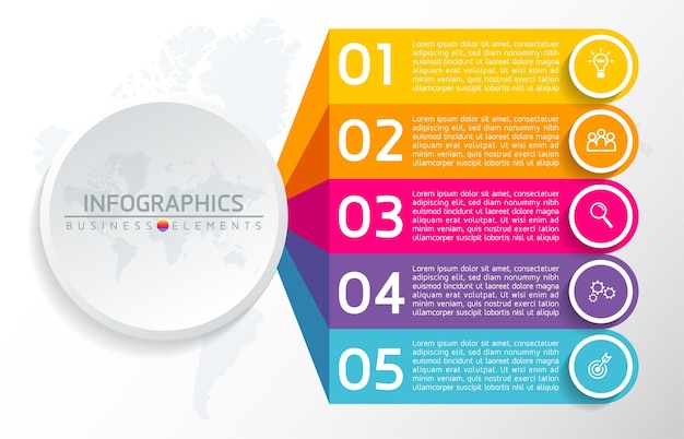 Elementy Do Infografiki. Prezentacja I Wykres. Kroki Lub Procesy. Numer Opcji Szablon Przepływu Pracy. 5 Kroków.