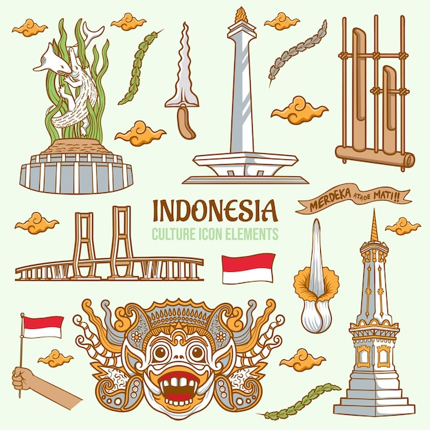 Plik wektorowy elementy ilustracji ikon kultury indonezyjskiej