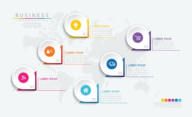 Elementy Infografiki. Prezentacja I Wykres. Kroki Lub Procesy. Opcje Numer Projektu Szablonu Przepływu Pracy. 6 Kroków.