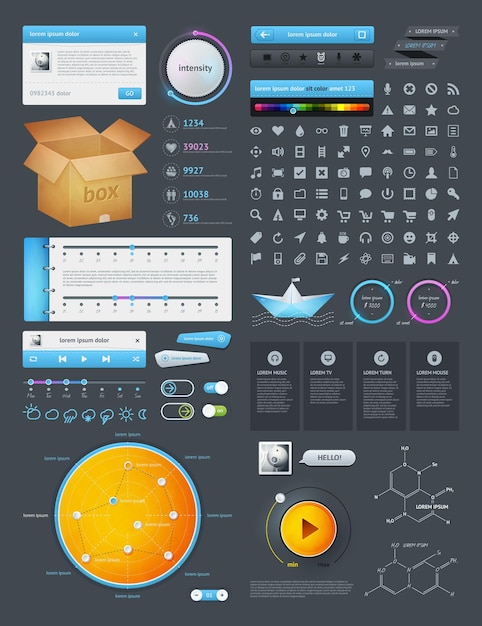 Plik wektorowy elementy infografiki z przyciskami i menu ilustracja wektorowa