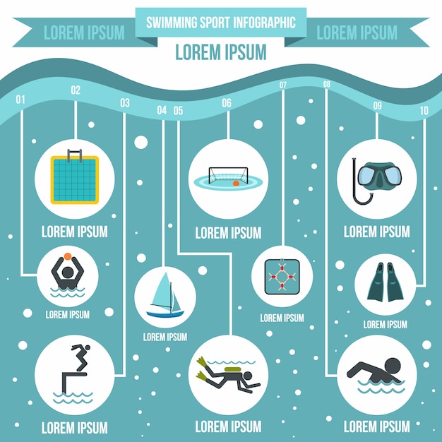 Elementy Infographic Sport Pływanie W Stylu Płaski Dla Każdego Projektu