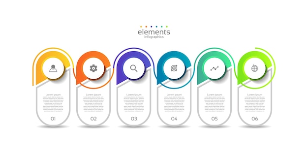 Elementy Infographic Szablon Biznesowy Kolorowy Z Sześcioma Krokami