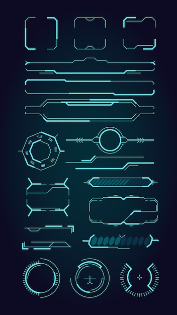 Elementy Interfejsu Użytkownika. Sci Fi Infografika Symbole Nowoczesnej Przestrzeni Dla Interfejsu Projektowania Sieci Web Futurystyczne Cyfrowe Ramki Do Ekranu I Dzielniki Wektor Zestaw. Hud Ui, Ilustracja Interfejsu Panelu Układu Innowacji