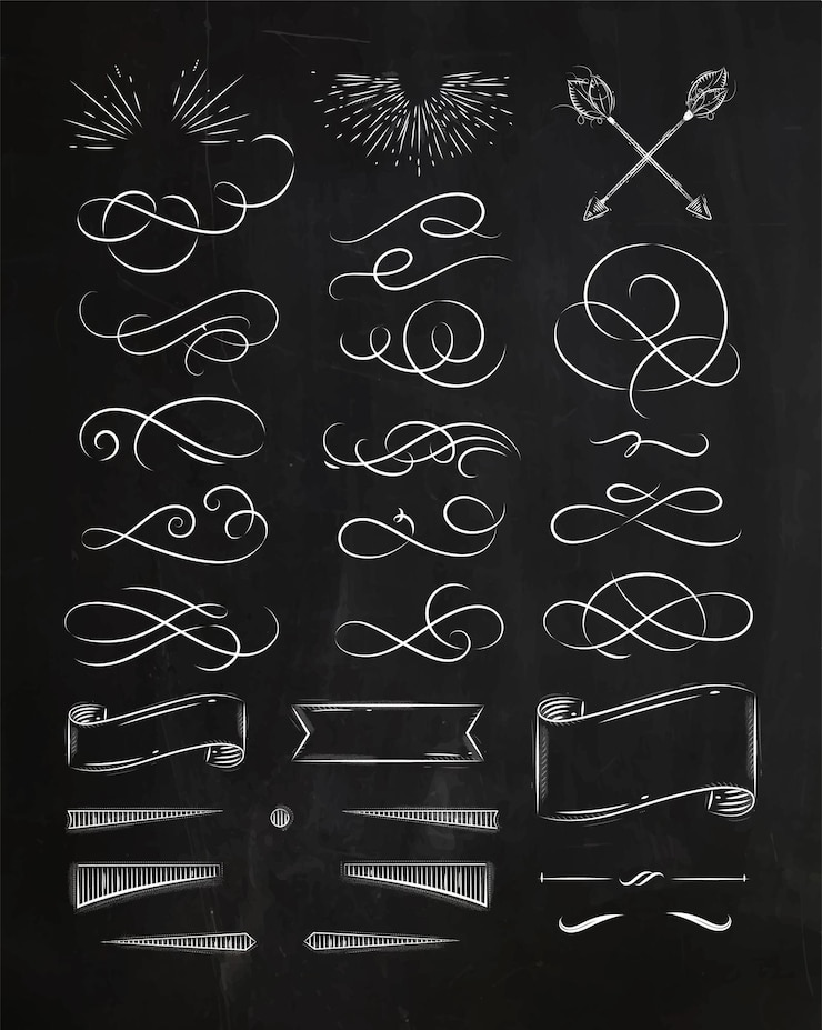 Wektor elementy kaligraficzne w stylu vintage grafiki rysunkowej kredą na tle tablicy