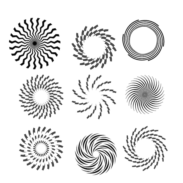 Elementy konstrukcji kręgu Zestaw elementów spiralnych Zestaw ikon spiralnych Swirl helix gyre curl loop symbo