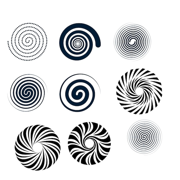 Elementy konstrukcji kręgu Zestaw elementów spiralnych Zestaw ikon spiralnych Swirl helix gyre curl loop symbo
