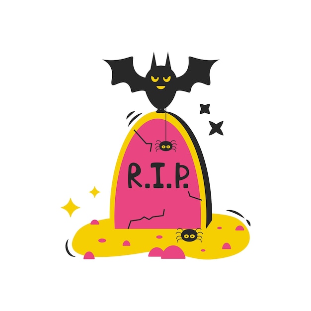 Elementy kreskówek Halloween Nagrobek z nietoperzem i pająkiem