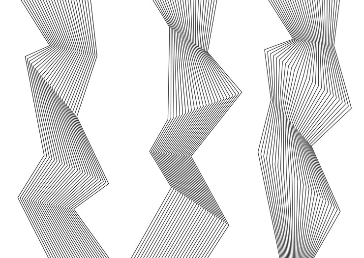 Wektor elementy projektu zakrzywione ostre rogi fala wiele linii streszczenie pionowe przerywane paski na białym tle izolowane kreatywna grafika liniowa ilustracja wektorowa eps 10 linia kolorów utworzona za pomocą narzędzia blend