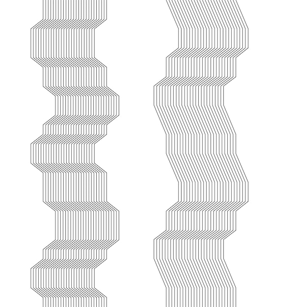 Elementy projektu Zakrzywione ostre rogi wiele smug Abstrakcyjne poziome przerywane paski na białym tle izolowane Kreatywna grafika zespołu Ilustracja wektorowa EPS 10 Czarne linie utworzone za pomocą narzędzia Blend