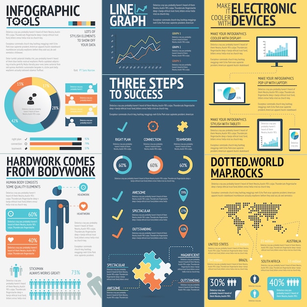 Elementy Wektorowe Infografiki Biznesowe W 3 Płaskich Kolorach Biznesowych