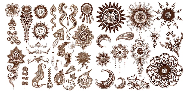 Elementy wektorowe tatuażu henny