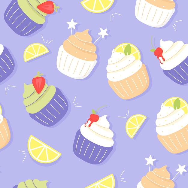 Plik wektorowy elicious cupcake wzór. deser projekt ilustracji wektorowych.