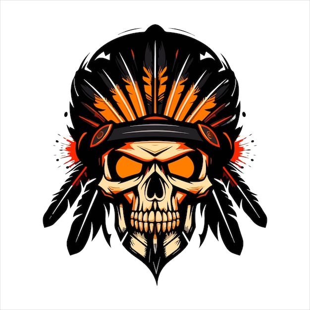 Plik wektorowy emblem czaszki, logo wektora agresywna ludzka czaszka cherokee apache