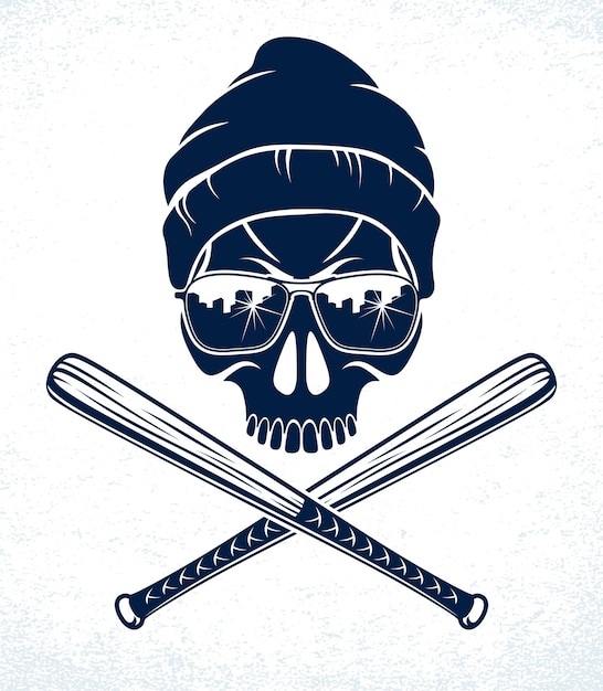 Emblemat gangsterów logo lub tatuaż z agresywnym czaszką kije baseballowe elementy projektowe wektorowe kryminalne getto w stylu vintage gangster anarchia lub temat mafii