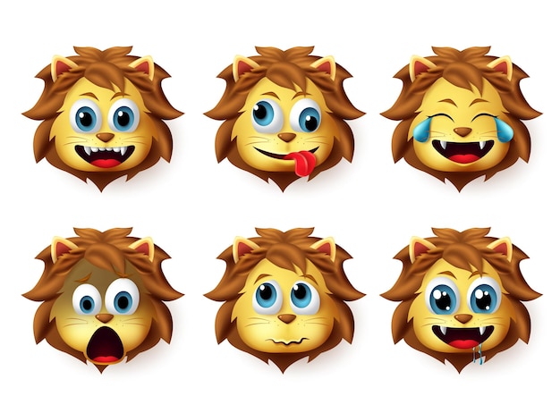 Plik wektorowy emoji lew wektor zestaw emoji zwierząt lwa w szczęśliwym i szalonym wyrazie twarzy