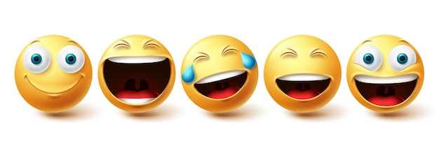 Emoji Szczęśliwa Twarz Wektor Zestaw Emojis Twarze I Emotikony Szczęśliwe Fajne Zabawne I Wesołe