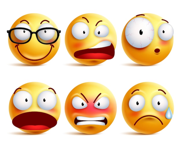Emoji Twarz Lub Emotikony Wektor Zestaw Na żółto Z Mimiką I Emocjami