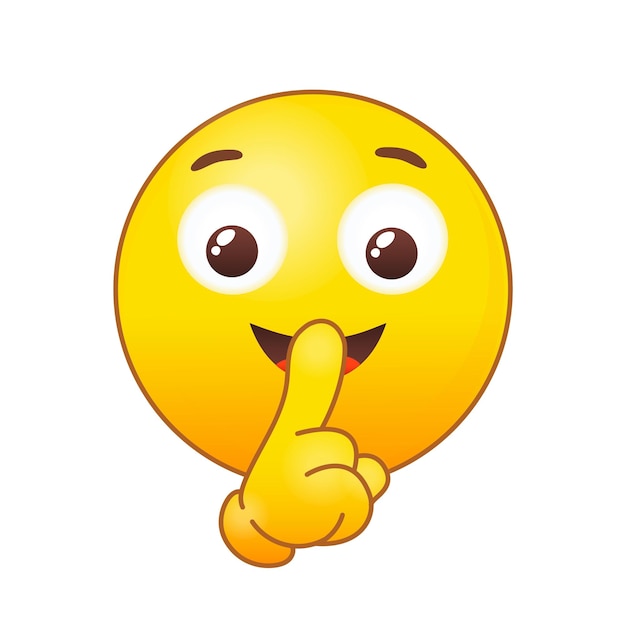 Emotikon cisza Cichy emoji ciii gest shush cicha buźka kreskówka uciszanie twarz palec zamknij usta lub uśmiech usta zachowaj tajemnicę symbol wyciszenie postać 3d ikona ilustracja wektorowa