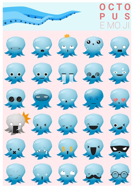 Emotikon Emoji Ośmiornicy Z Emocjami