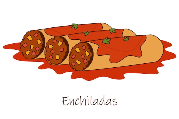 Enchiladas Meksykańskie Jedzenie Ilustracja Wektorowa Tradycyjna Kuchnia Meksykańska
