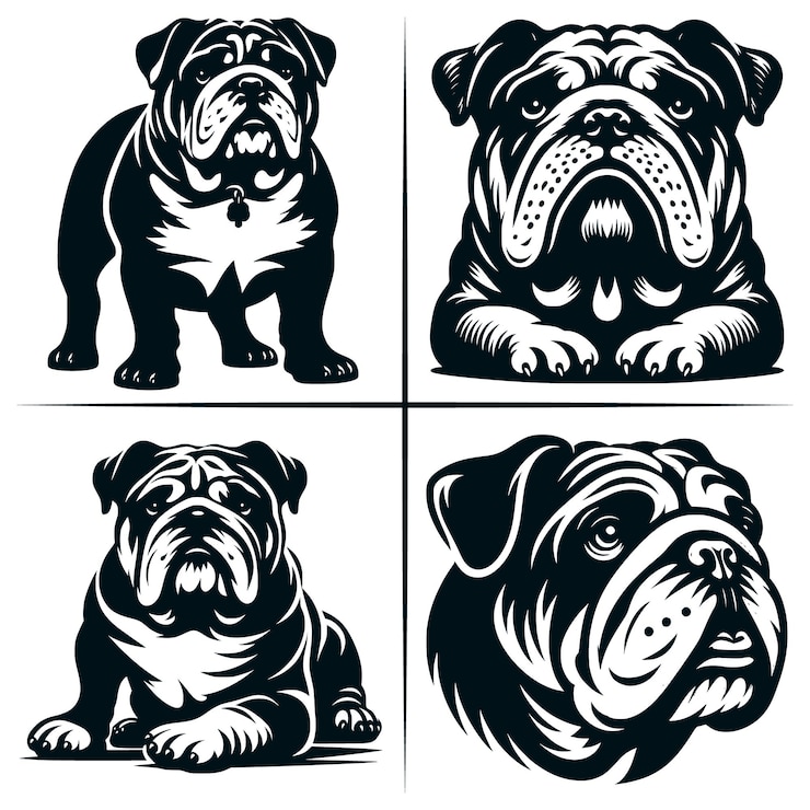 Wektor english bulldog 01 svg cut file angielski bulldog svg słodki amerykański bulldog bundle of 4 cute svg cut file