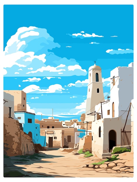 Plik wektorowy essaouira maroko vintage travel poster souvenir postcard portret malarstwo ilustracja wpa