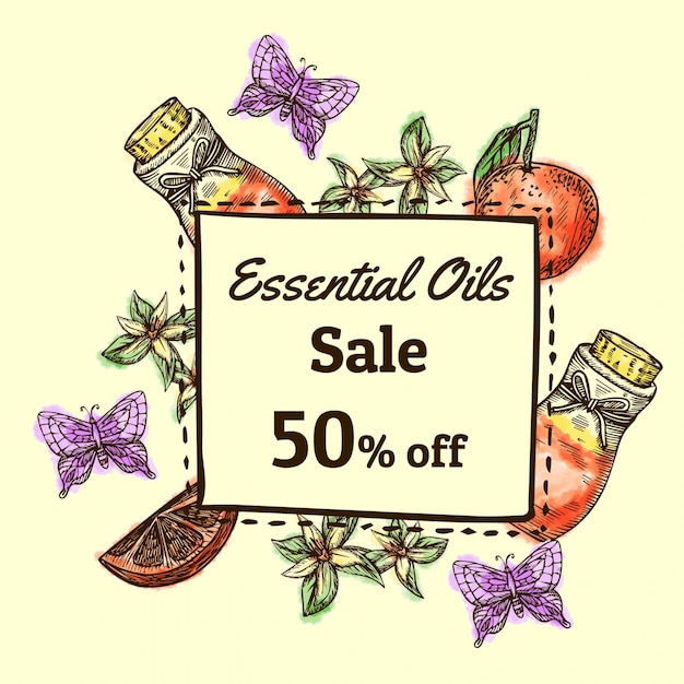 Essential Oils Sale Hand Drawn Water Color