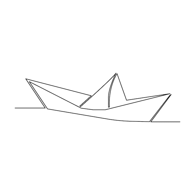 Plik wektorowy estetyczna papierowa łódź jeden ciągły rysunek linii origami koncepcja rzemiosła ilustracja wektorowa minimalna