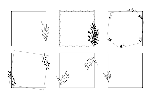 Plik wektorowy estetyczna rama linii ozdobiona liśćmi i gałęziami drzew modna minimalna granica