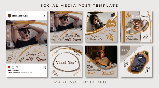 Estetyczny Baner W Neutralnym Stylu Fashion Social Media Puzzle Post Feed Template