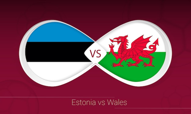 Estonia vs Walia w piłce nożnej, grupa E. kontra ikona na tle piłki nożnej.