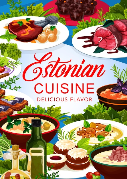 Estońska Kuchnia Wektor Jedzenie Estonia Posiłki Plakat