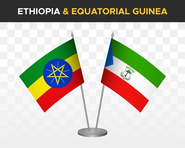 Etiopia vs gwinea równikowa flagi na biurko makieta na białym tle 3d ilustracji wektorowych flagi stołowe