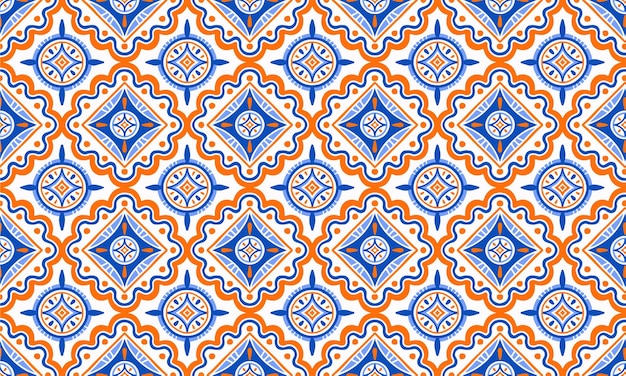 Plik wektorowy etniczne abstrakcyjne tło ładny niebieski pomarańczowy geometryczny motyw plemienny arabski orientalny rodzimy wzór