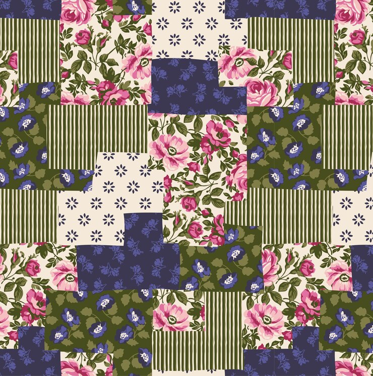 Wektor etniczne kwiaty paisley i motywy geometryczne tkanina patchwork abstrakcyjny wektor bezszwowy wzór