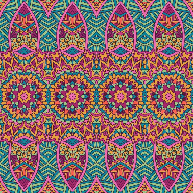 Etniczny geometryczny mandala szczegółowy druk Kolorowy psychedeliczny ozdobny tło dla tekstyliów