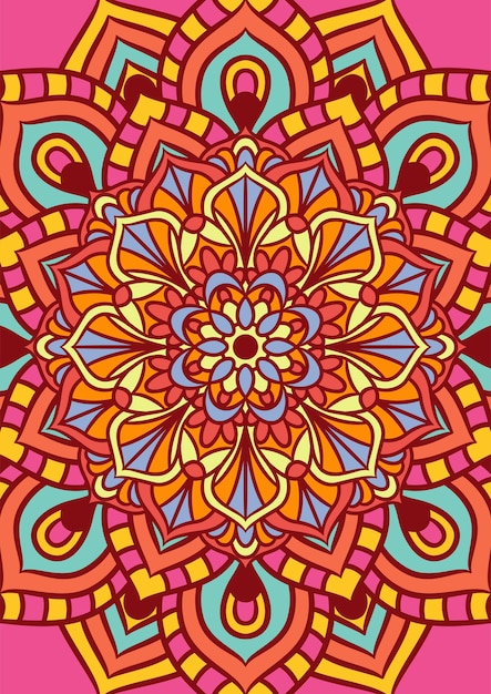 Etniczny Wzór Mandali Okrągły Ornament Z Kolorowym, Mandalowym Tłem Wektorowym, Dekoracyjnym Wzorem