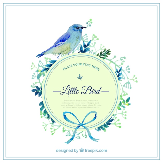 Plik wektorowy etykieta akwarela ptak w niebieskich kolorach
