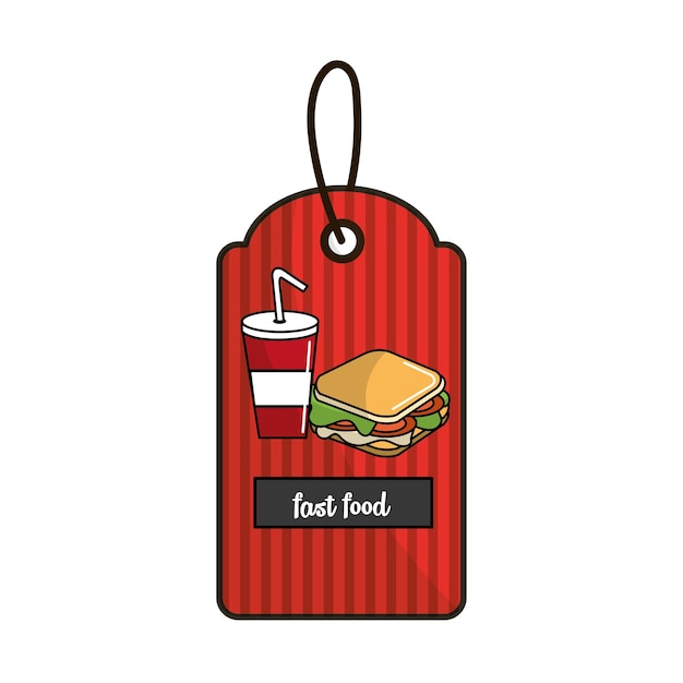 Etykieta Fast Food Kanapkę I Ikonę Sody