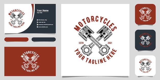 Etykieta Usługi Naprawy Rocznika Motocykla Z Napisami I Skrzyżowane Tłoki Na Białym Tle Ilustracji Wektorowych. Projekt Logo I Wizytówka