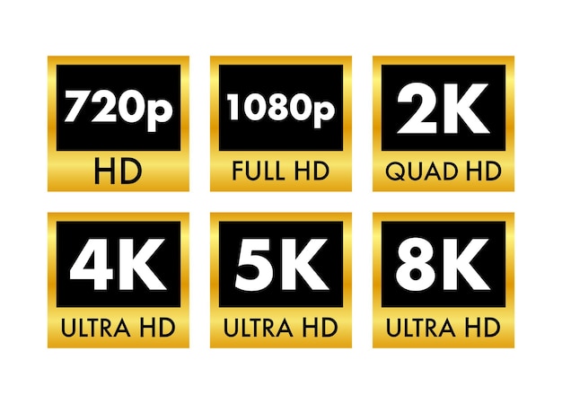 Etykiety Wymiarów Wideo Rozdzielczość Wideo 720 1080 2k 4k 8k Odznaki Element Projektu Jakości