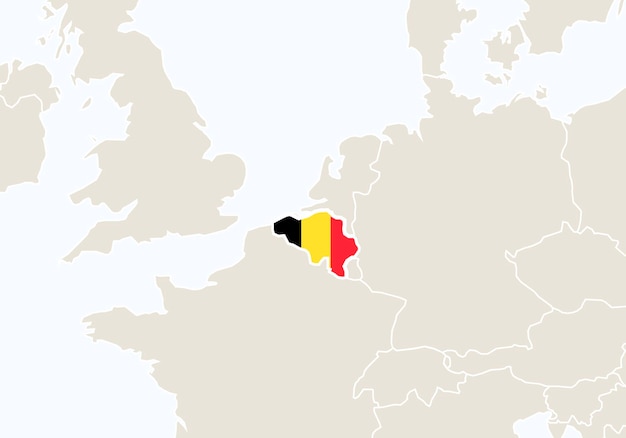 Europa Z Podświetloną Mapą Belgii. Ilustracja Wektorowa.